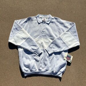 Vintage 90s Men’s Claybrooke White Striped Rugby Polo Henley Shirt Jacket XL NWT